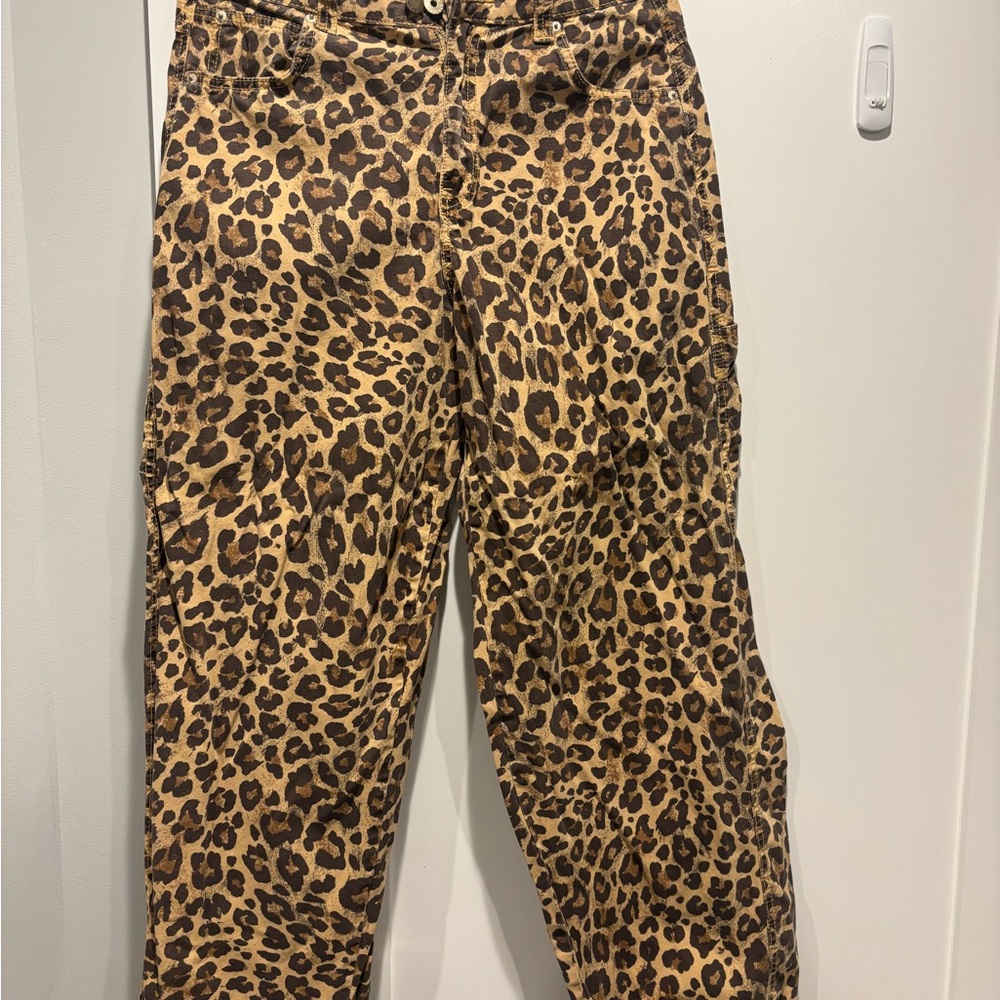 Bershka Leopard-Print Pants - Brown/Tan